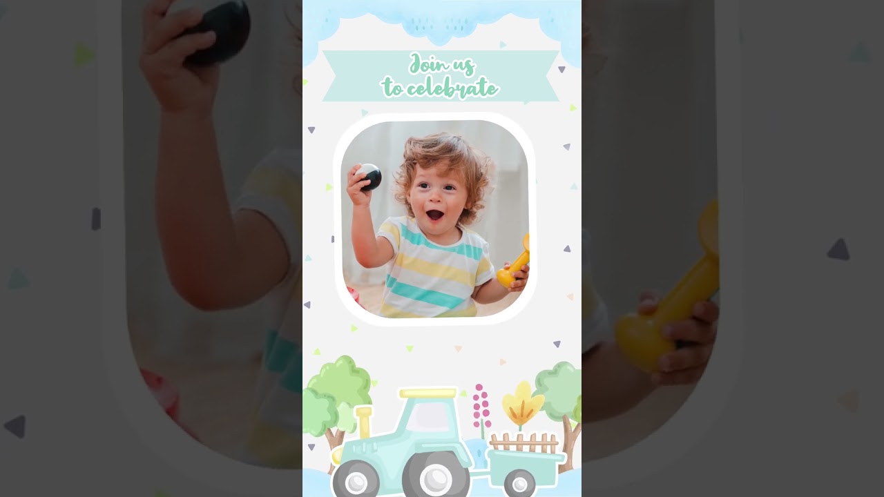 BLUE FARM Animals birthday Invitation, Farmer's little truck