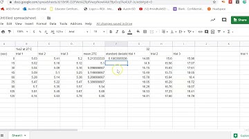 Calculating mean and sd in google sheets: catalase lab