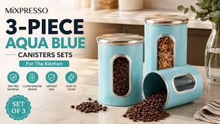 Mixpresso 3-Piece Aqua Blue Canisters Sets For The Kitchen | Best Airtight Canister Set