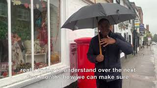 Bim Afolami MP handing out business survey's in Redbourn