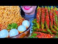 ASMR SOUPY FIRE NOODLES, SOFT BOILED EGGS, HOT CHILI KIMCHI, MASSIVE Eating Sounds