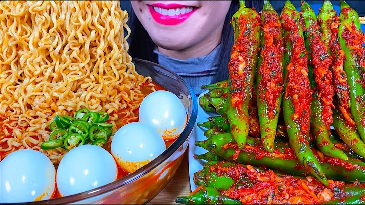 ASMR SOUPY FIRE NOODLES, SOFT BOILED EGGS, HOT CHILI KIMCHI, MASSIVE Eating Sounds