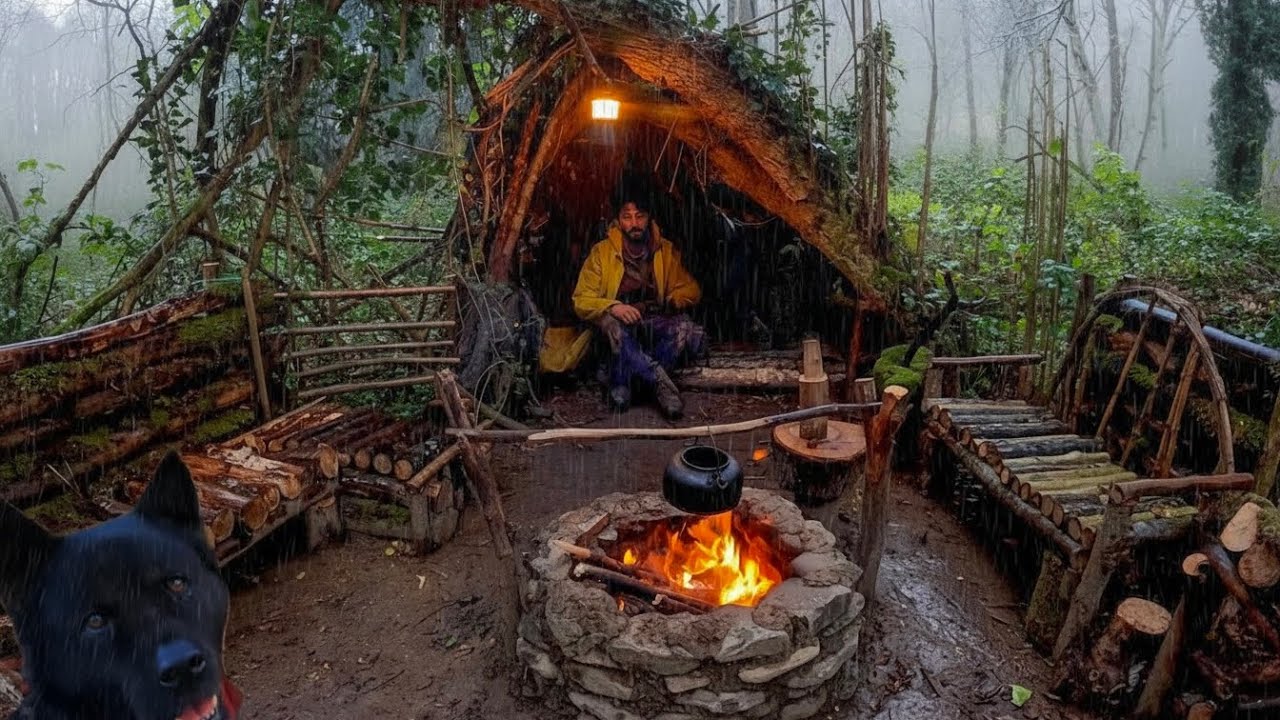 7 дней одиночного выживания в походе под дождём. Строительство тёплого укрытия для выживания в лесу.