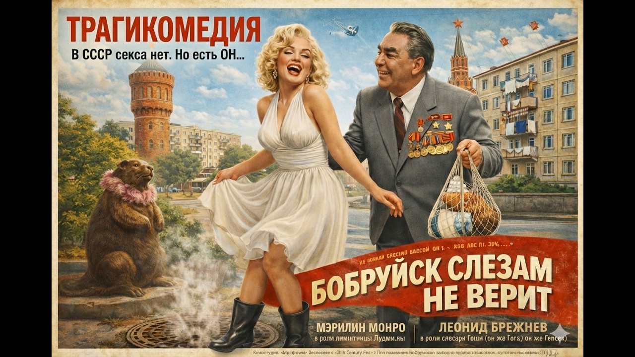 Мерелин Монро и Леонид Брежнев в фильме Бобруйск слезам не верит. Трагикомедия о любви  и деньгах .