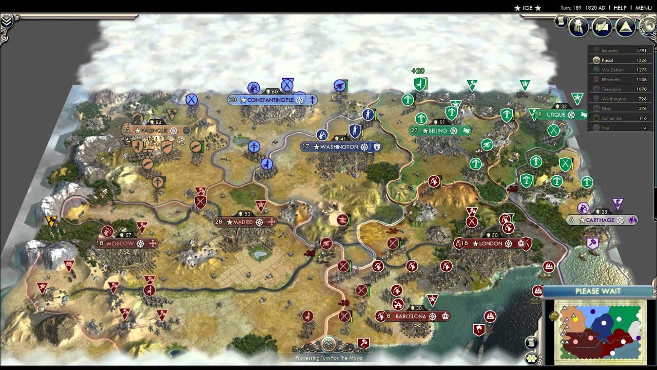 CIV5: AI FFA with 21 Civs Always at War - YouTube