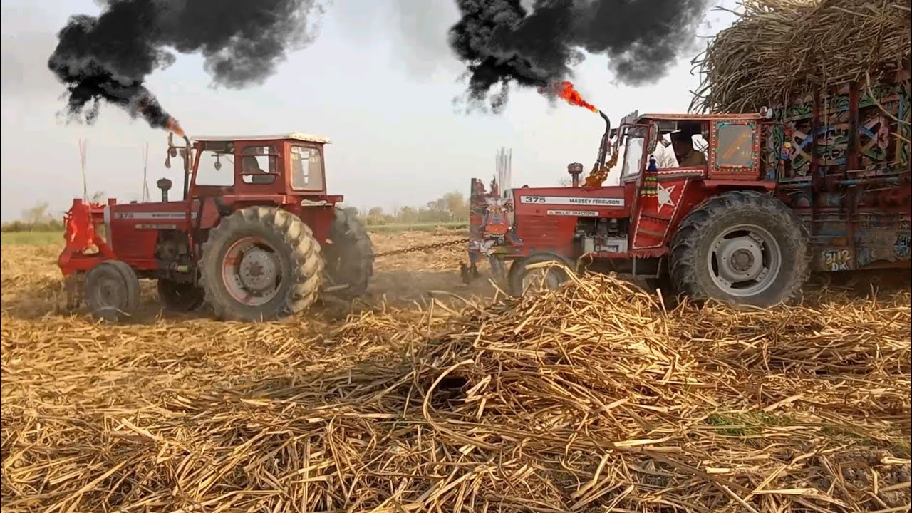 Massey 375 tractor badly stuck in mud with heavy load 🔥 | tractor stunt | powerful tractor pulling