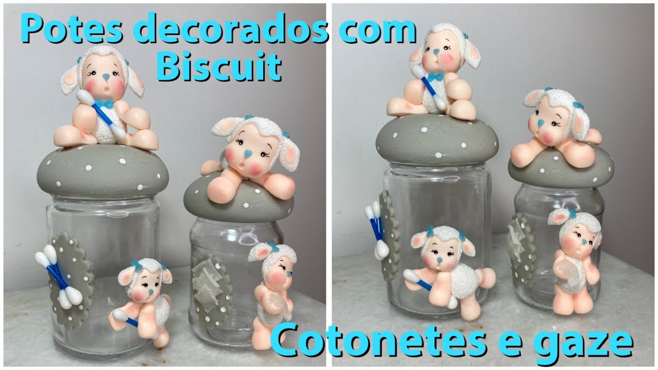 Potes decorados com Biscuit de cotonetes e gaze