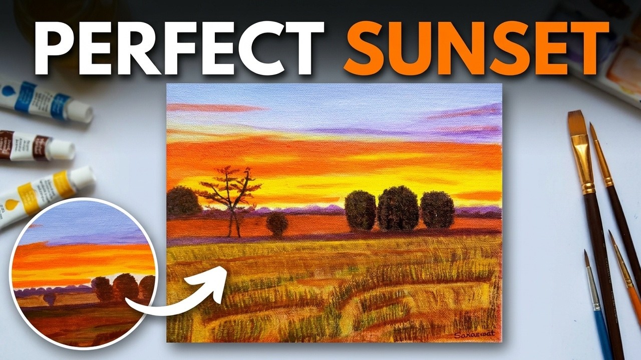 Painting a Landscape with Warm Colors - Relaxing Art Tutorial - YouTube