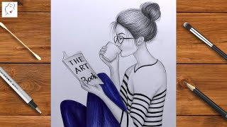 How to draw a girl reading a book step by step | Girl Drawing | Pencil Sketch | The Crazy Sketcher