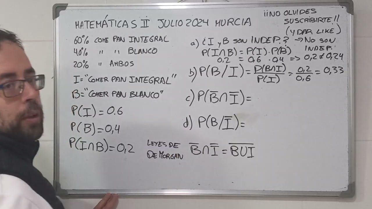 Matemáticas II EBAU Murcia Julio 2024 Fórmulas  básicas de probabilidad 