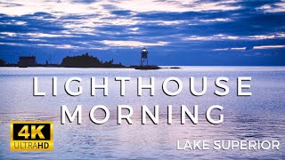 LAKE SUPERIOR LIGHTHOUSE SUNRISE | 4K Relaxing Sunrise with Bird Sounds | Grand Marais, Minnesota