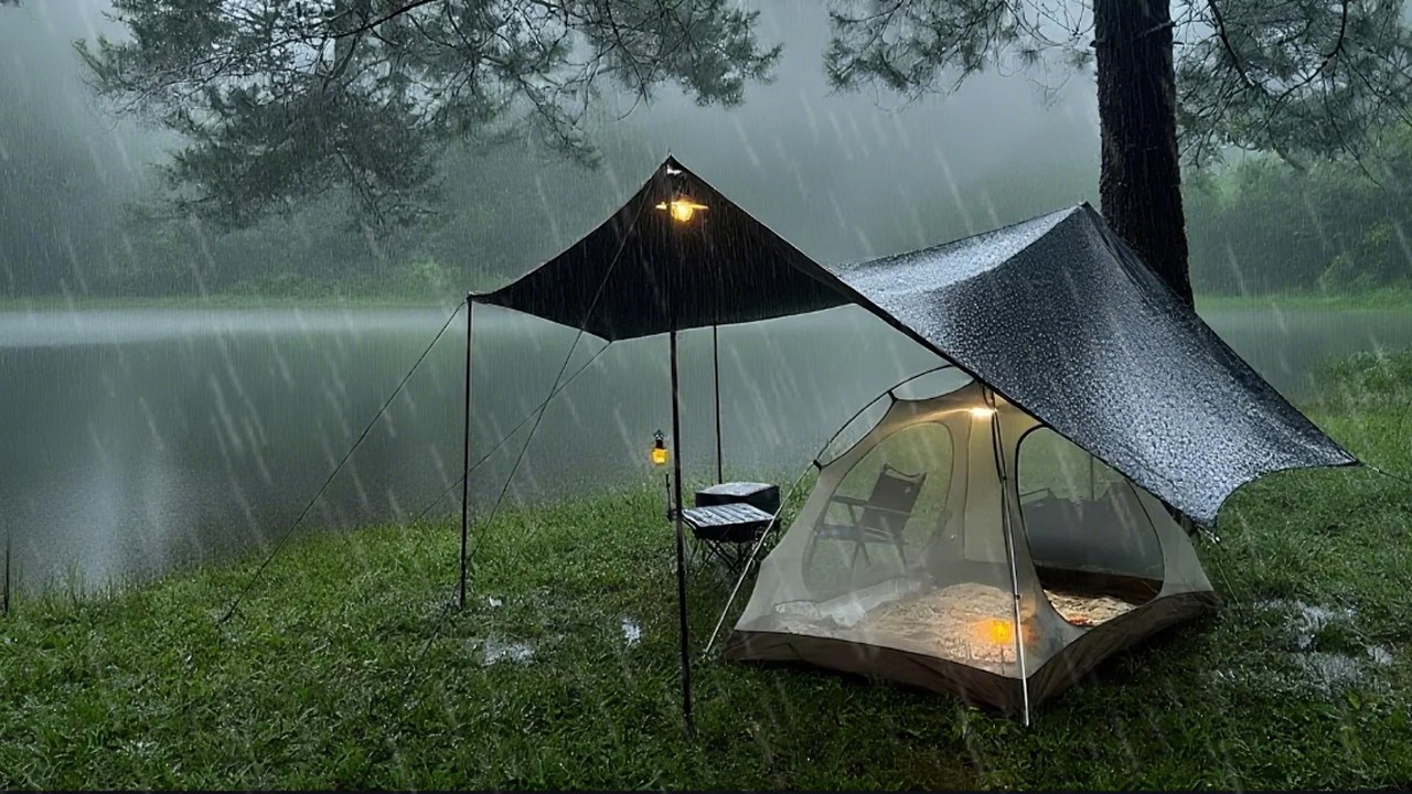 SOLO CAMPING HEAVY RAIN AND THUNDERSTORMS - RELAXING CAMPING IN THE ...