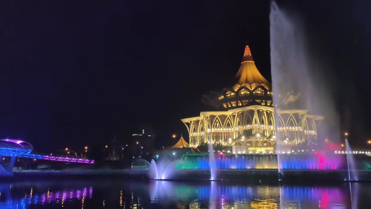 Kuching Waterfront Musical Fountain Performances, Sarawak, Malaysia