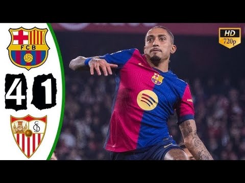 ملخص مباراة إشبيلية وبرشلونة 1 4  البارسا يقصو على الفريق الأندلسي الجولة 23 من الدوري الإسباني