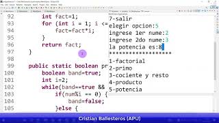 Metodos return-void en JAVA menu factorial primo cociente resto potencia producto (sucesivas) P 4/4