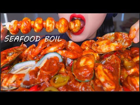 ASMR SEAFOOD BOIL CAJUN BUTTER SAUCE | MUSSELS | PRAWN | CRAB STICKS | 먹방 |  咀嚼音 | EATING SHOW