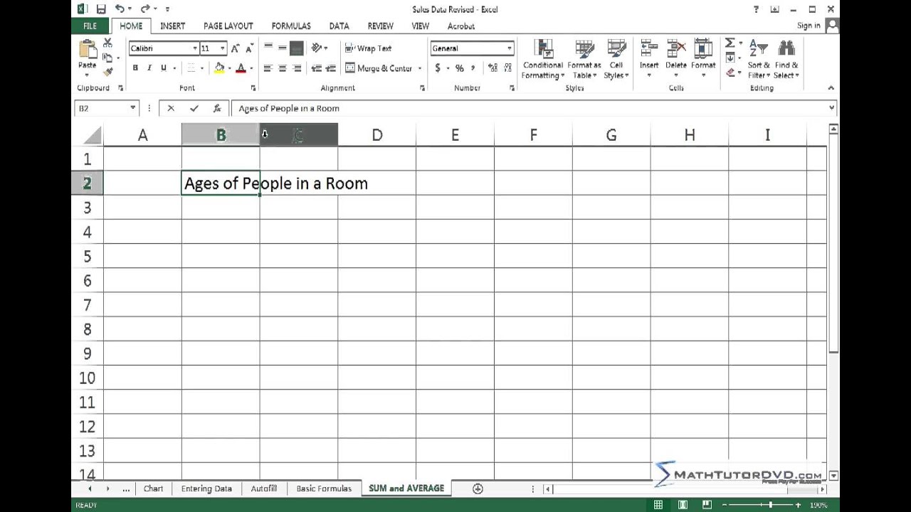 Mastering Excel 2013 Lesson 17 Using Sum And Average 9 math help near me