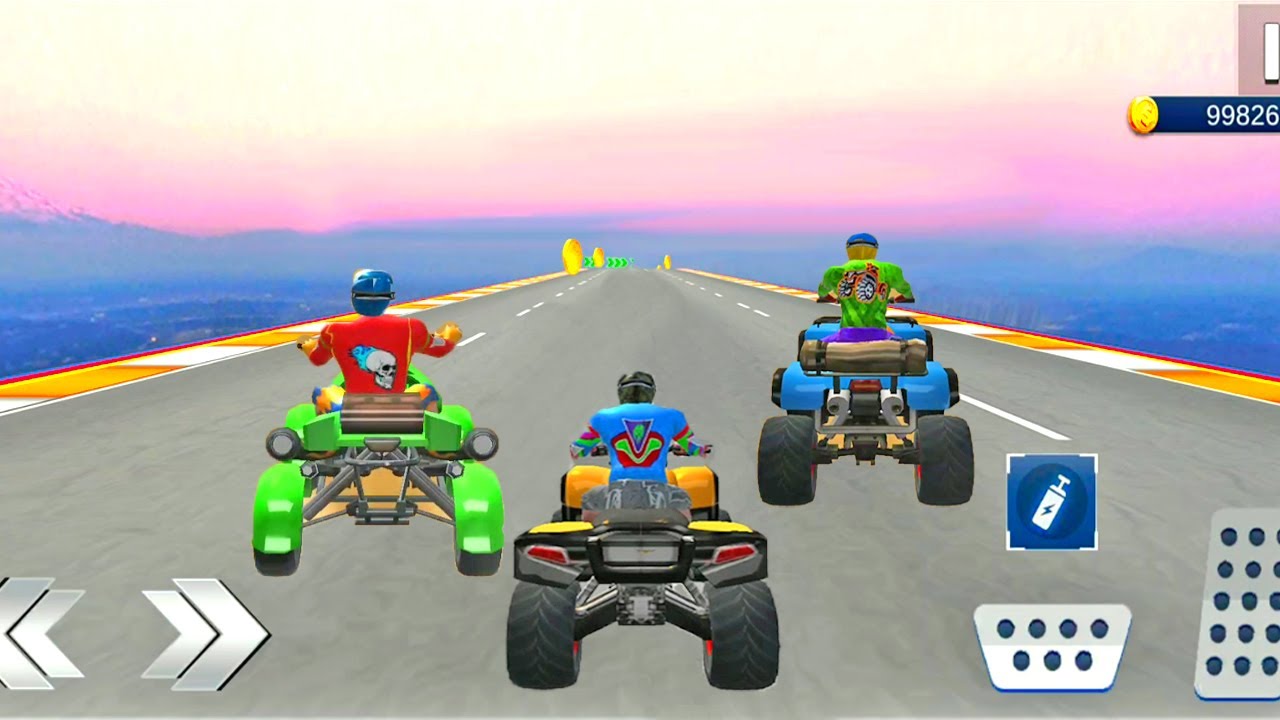 Triple ATV Bike Stunt Racing On Top Uphill - ATV Bike Driving Games - Mega Stunt Racing Game