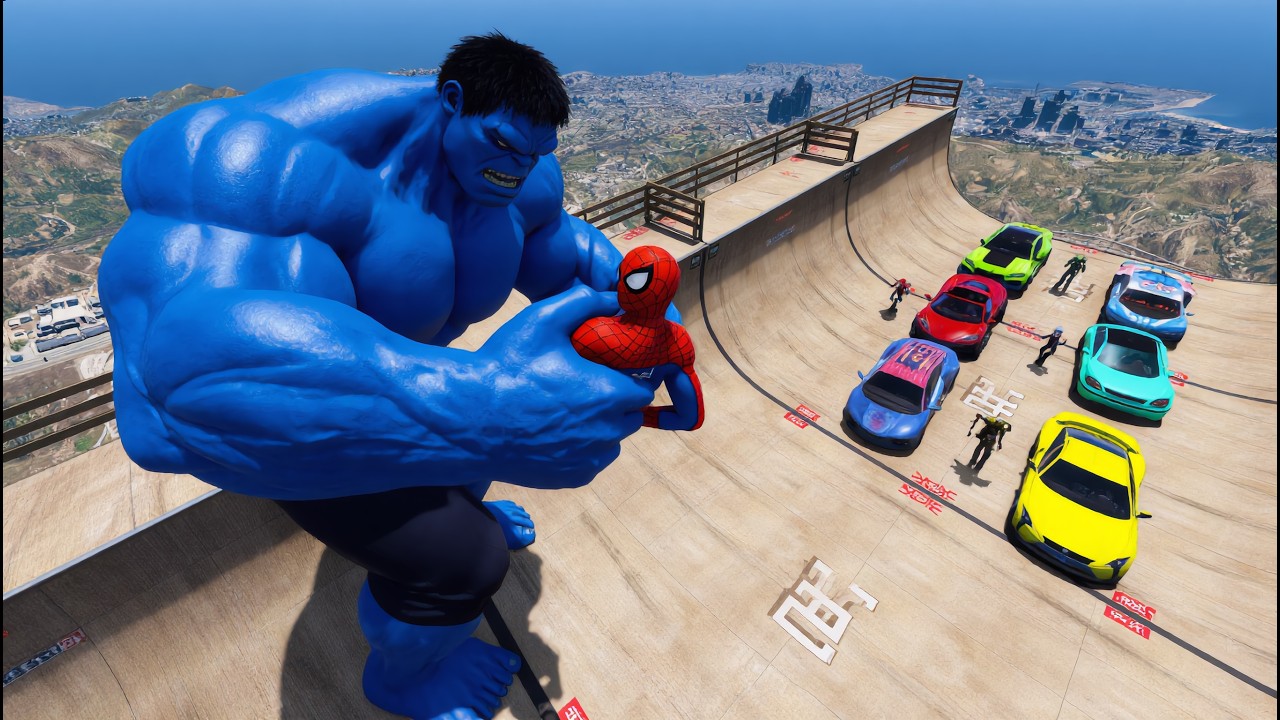 GTA 5 Higher Than Chiliad! Mad Blue Hulk vs. The Explosive Sky Ramp