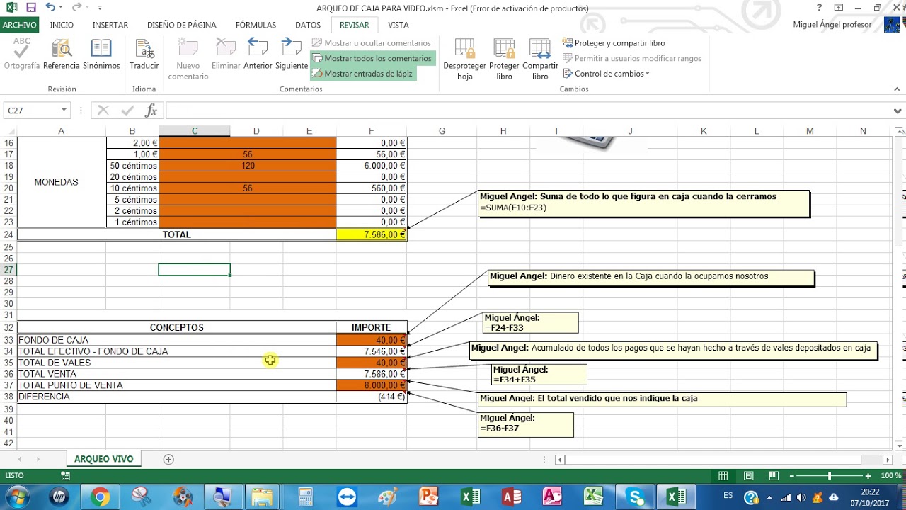 CÓMO HACER UN ARQUEO DE CAJA EN EXCEL PRIMERA PARTE. OFIMÁTICA FÁCIL CON  MIGUEL ÁNGEL SIERRA - YouTube