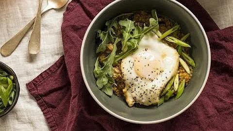 Savory Steel Cut Oats with Baked Eggs