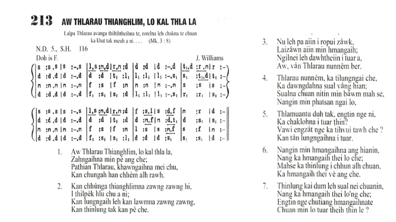 RHB 213: AW THLARAU THIANGHLIM, LO KAL LA (a Catholic Mizo hymn)