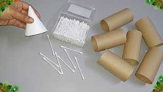 Beautiful Craft made from waste Empty rolls & Cotton Ear Buds | DIY Best out waste craft idea