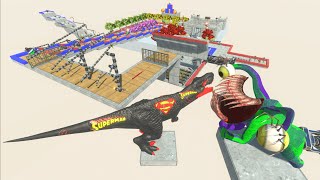 BLACK SUPERMAN T-REX DINOSAUR🦖RESCUE CHALLENGE TRAP RUN⚡-Animal Revolt Battle Simulator