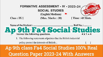 Ap 9th class Fa4 social studies question paper 2024|💯9th class social studies Fa4 question paper2024
