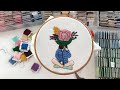 Girl and flowers 4 pattern. Hand embroidery time lapse