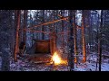 BUILDING COYOTE PROOF TREE FORT, Baker Tent Camping w/ wood stove, Solo Bushcraft, Survival Shelter