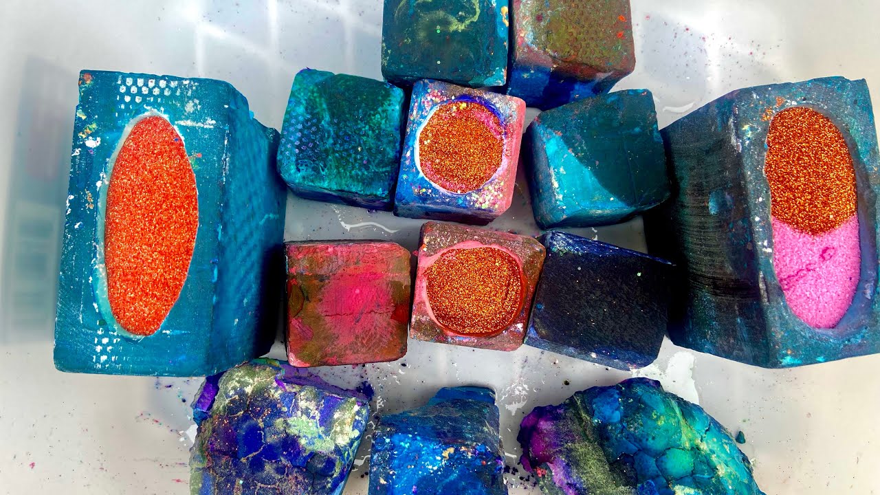 Deep dyed gymchalk glitter 💣 and pasted dyed chalk - YouTube