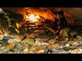 Asmr survival in the cave  camping alone in the forest indoor fireplace cooking  primitive villa