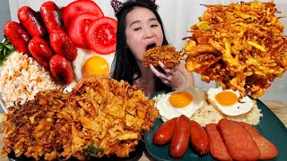 FILIPINO SHRIMP FRITTERS! Okoy & SPAMSilog! Longanisa Sausages Breakfast Mukbang - Crispy ASMR