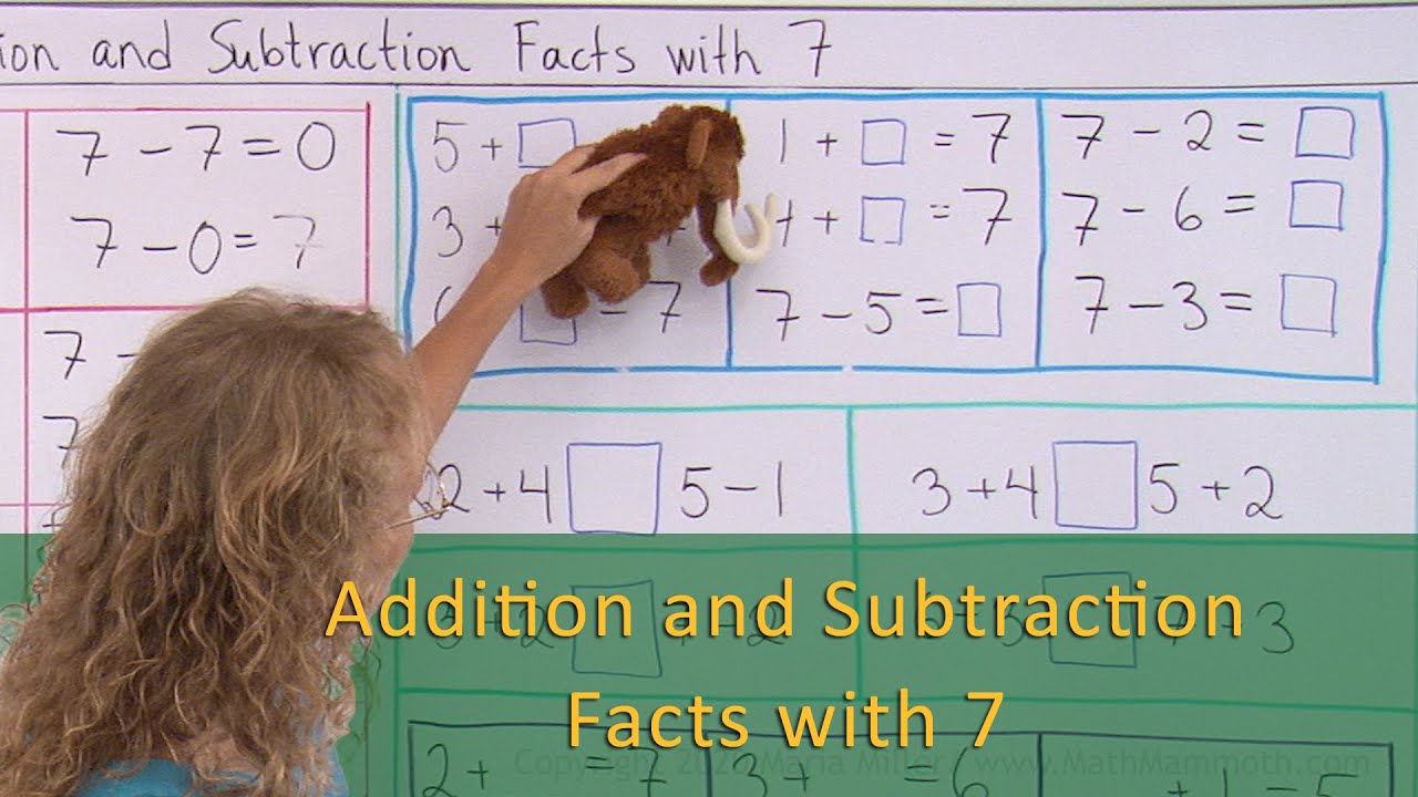 Addition and subtraction facts with 7 - fact families (1st grade math