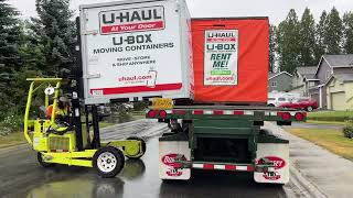 U-Haul Loads Cube “U-box” Container with Forklift from Driveway for City-to-City Delivery