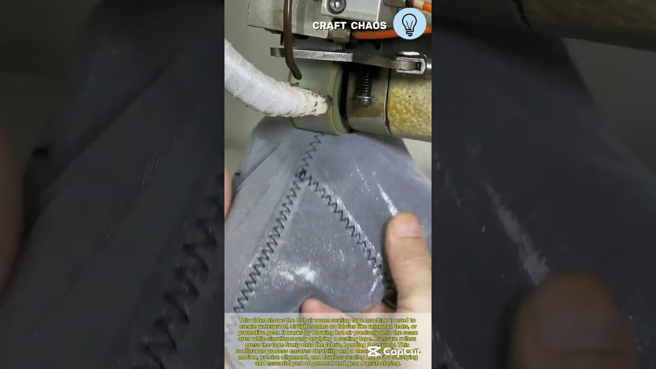 Hot air seam sealing tape machine in action