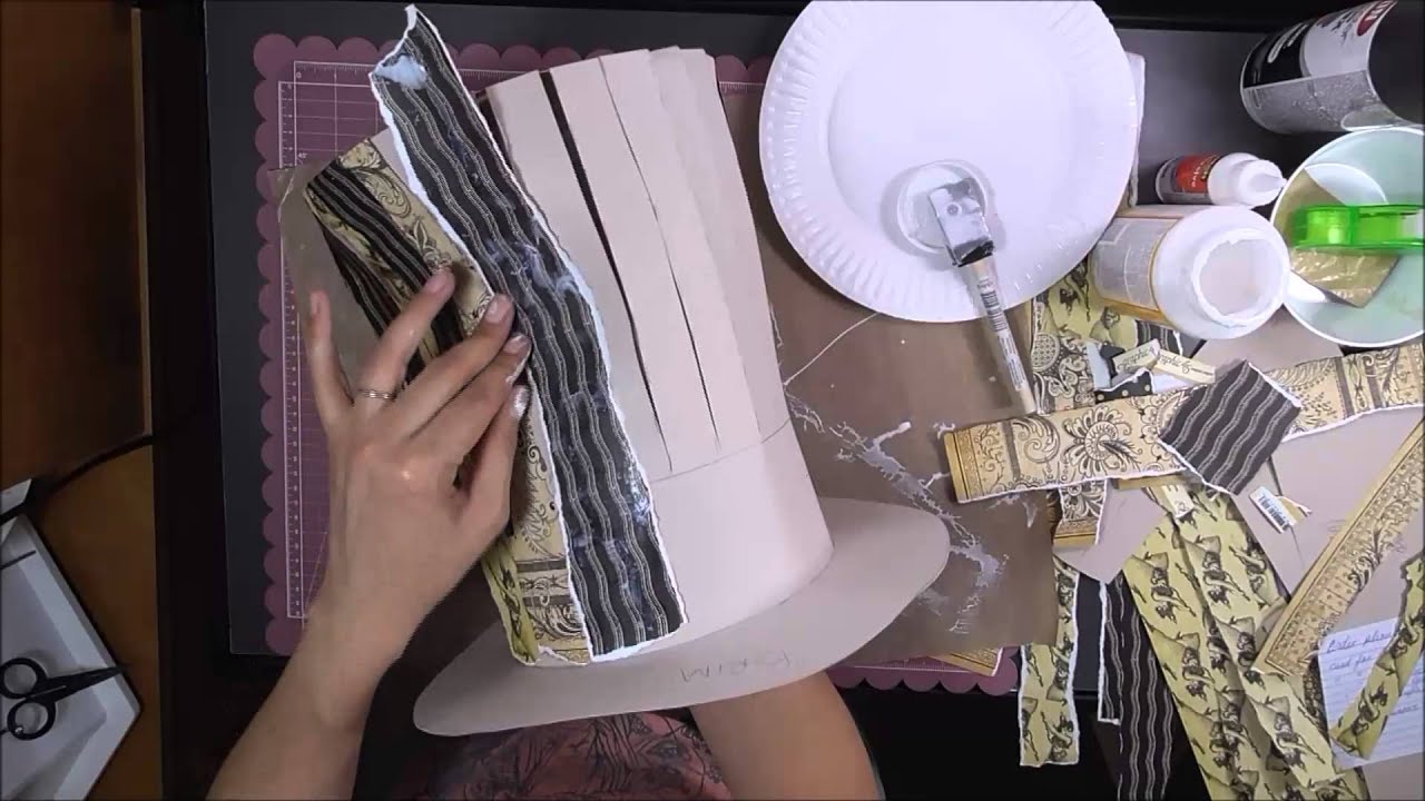 Mad Hatter Hat Tutorial part 2 of 3 decoupage the hat - YouTube