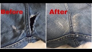 تعديل بنطلون جينز قديم ~ How to fix a hole in your jeans