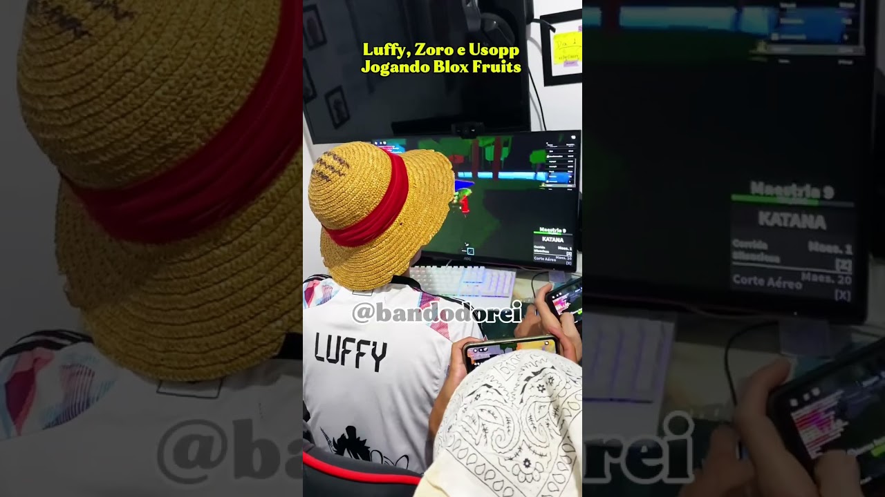 Luffy, Zoro e Usopp jogando Blox Fruits- One Piece Cosplay #onepiececosplay #onepiece
