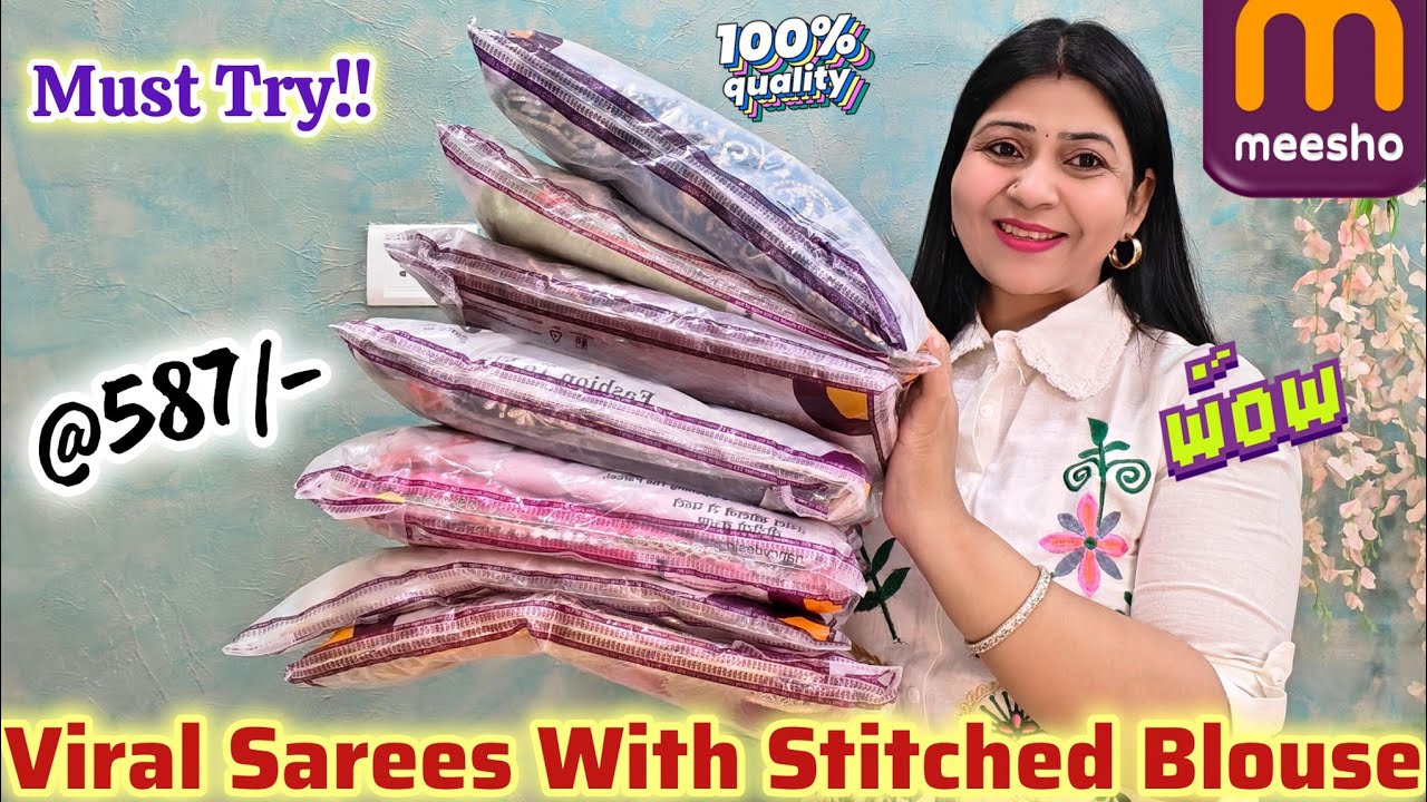 Дизайнерские сари Meesho с пришитой блузкой от ₹587/- | Новейшие сари для вечеринок 💕 Обязательно...