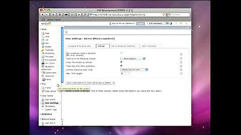 Logging into typo3 and changing user settings