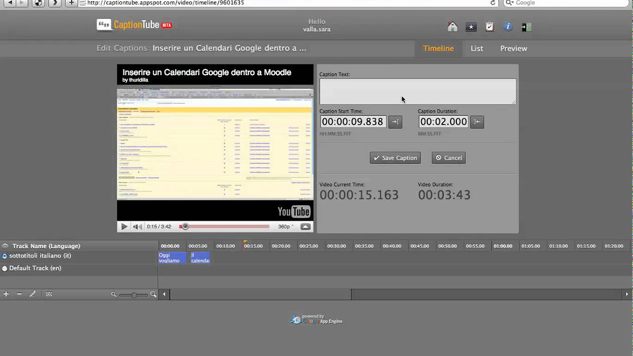 Update New Creare sottotitoli per un filmato con Caption Tube