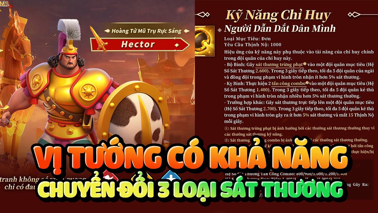 Skill Tướng Lãnh Đạo Mới Hector Có Khả Năng Chuyển Đổi Giữa 3 Loại Sát Thương Rise of Kingdoms