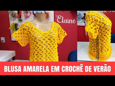 BLUSA AMARELA EM CROCHÊ COM TAMANHOS P,M,G E GG