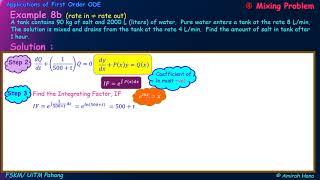 ODE mixing problem (rate in not equal rate out, example 8b)