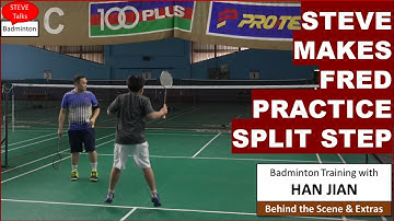 Steve makes Fred practice the split step - Badminton Training with Han Jian 20230304