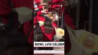 Travis Kelce with a cutout of his bro shirtless with a beer chug 🤣 #shorts