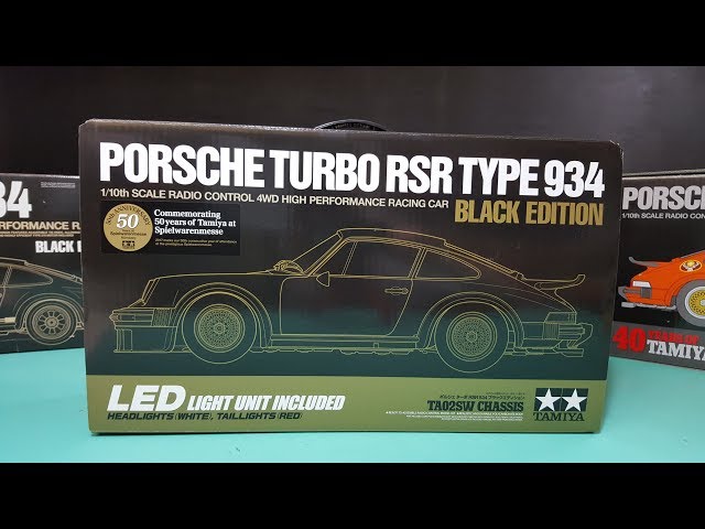 Tamiya TA-02SW Porsche 934 black edition 1/10 rc Unboxing and