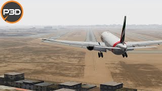 P3Dv5 - PMDG 777 | Smooth landing in foggy Karachi